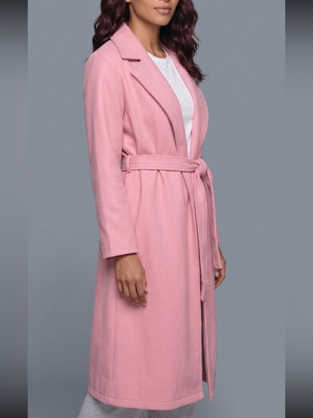 Women's Pink Wool Dress Belted Trench Coat Large NWT Fall Jacket